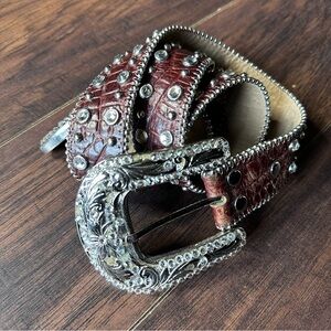 b.b. Simon Chocolate Croc Crystal Brown Leather Belt